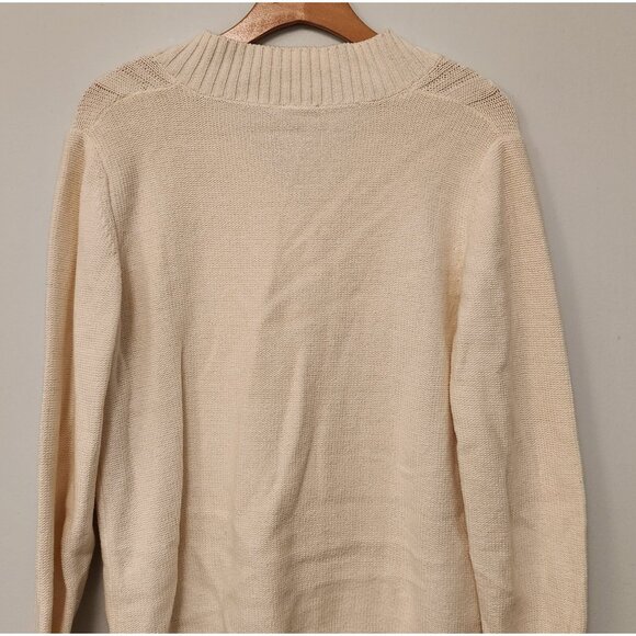 Faded Glory V-Neck Cable Knit Sweater W/ Button Accent Ivory Womens Large EUC - Picture 6 of 8